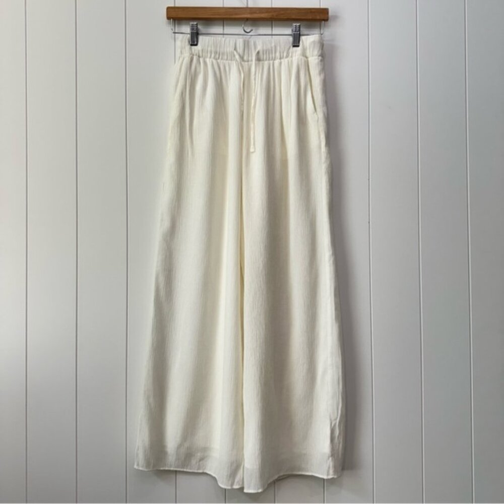 Abercrombie & Fitch Cream Wide Leg Pants Lightweight Crinkle Pull-On Trousers XS